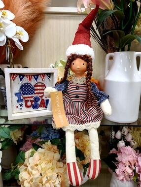 USA Patriotic Primitive Americana 4th of July Shelf Sitter Doll Decor 16" New